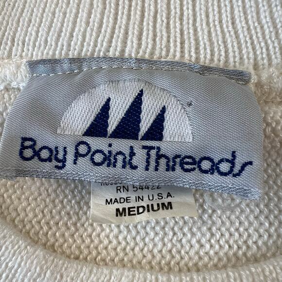 Bay Point Threads Vintage 1980's Flowers Striped Pink Blue Sweater Size Medium - Picture 5 of 6